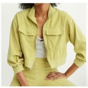 Aerie Groove On Velour Crop Jacket Lemon Lime Green 1509A Womens Size Medium NWT